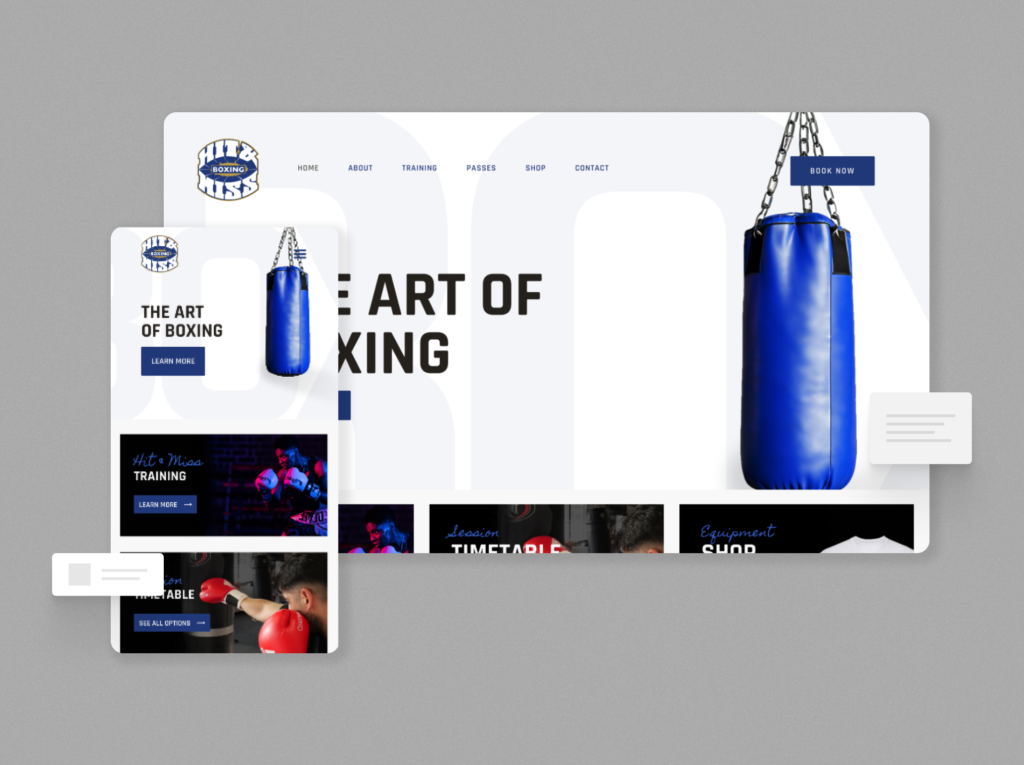 mock up of how Hit and mIss Boxing website looks on mobile and latpop